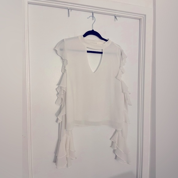 San Joy (Mendocino) Peep Shoulder White Blouse, Size Large. - Picture 4 of 8